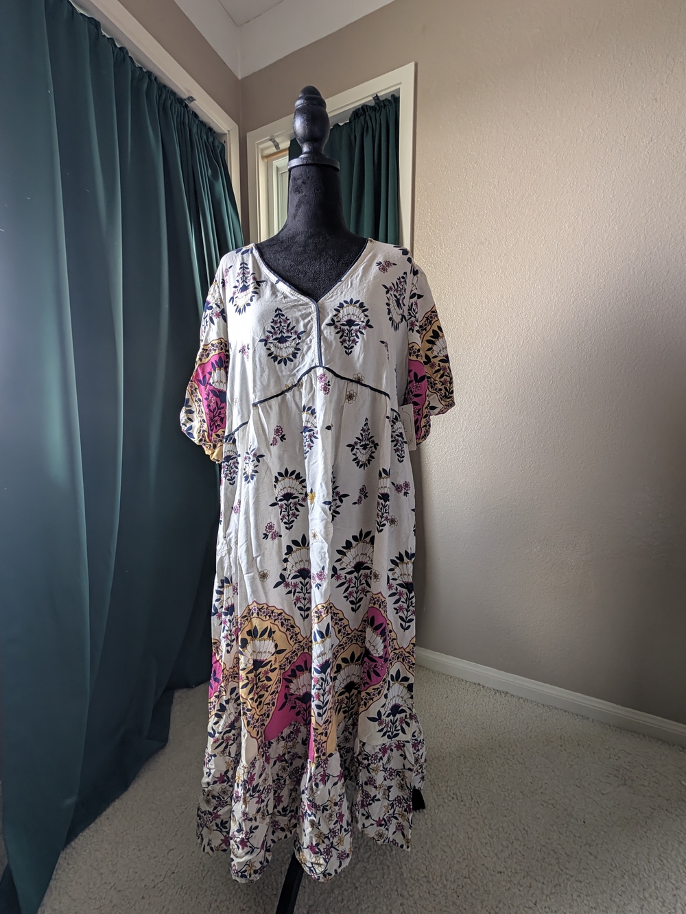 fig and flower White Floral Maxi Dress with Pink and Yellow Accents